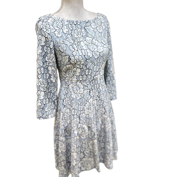 Eliza J Light Blue Floral 3/4 Sleeve fit & flare micro pleated waist Dress sz 4 - Picture 4 of 14